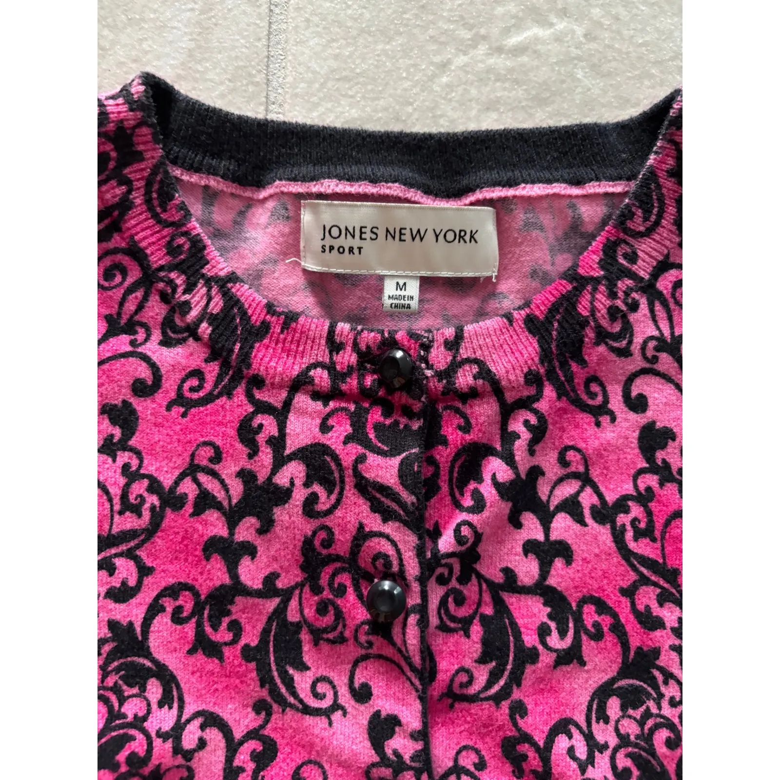Jones New York‎ Cardigan Womens Medium Pink Black Preppy Y2K Career Romantic - Image 5