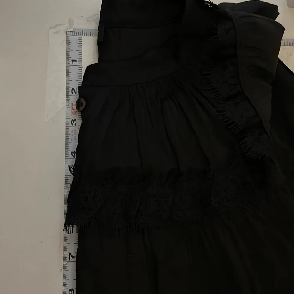 Anthropologie Current Air Women top medium black satin lace coquette witchy Elphaba Victorian - Image 6