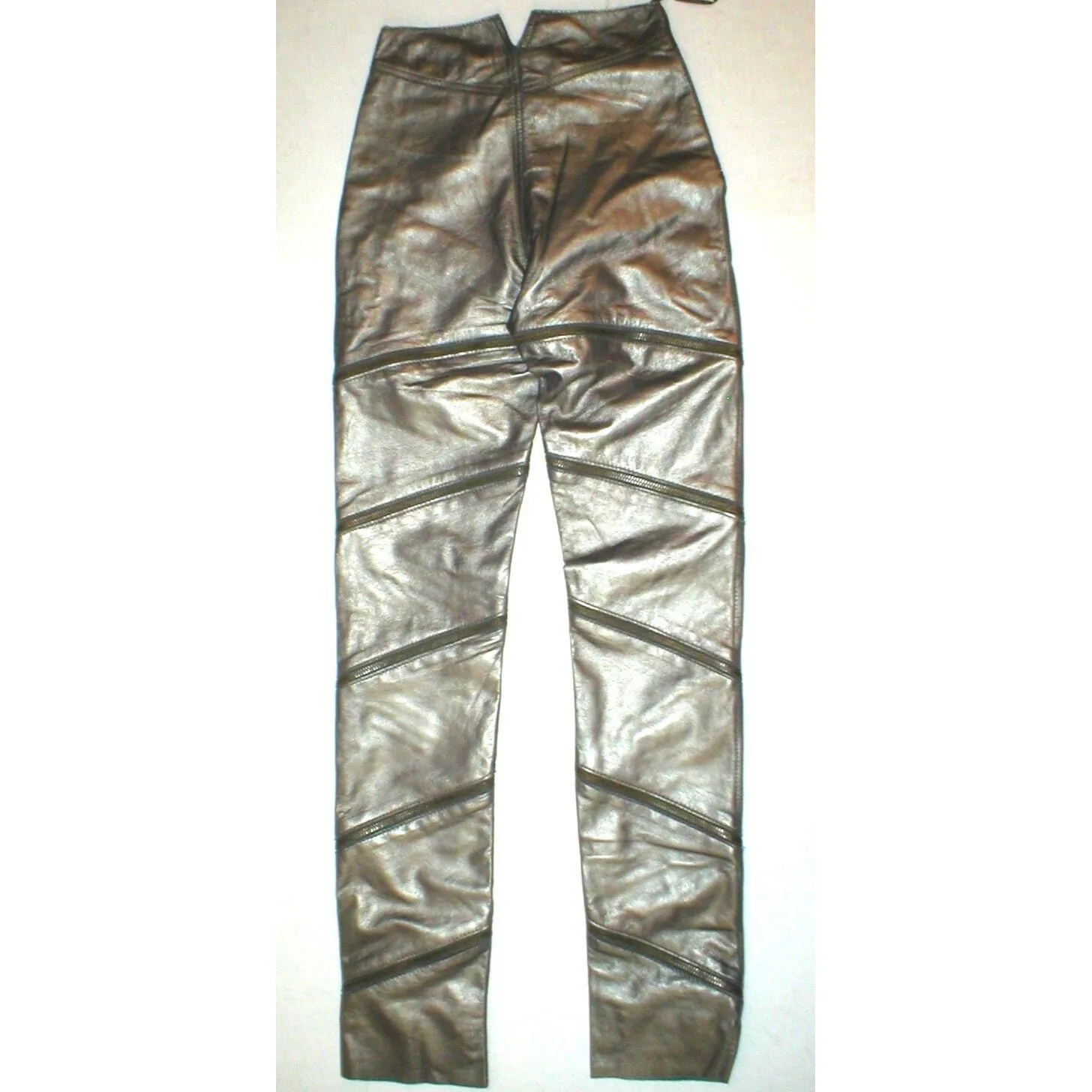 NWT $1250 Womens 2 EU 38 Bronze Brown Leather Pants Zippers Designer Malandrino - Image 8