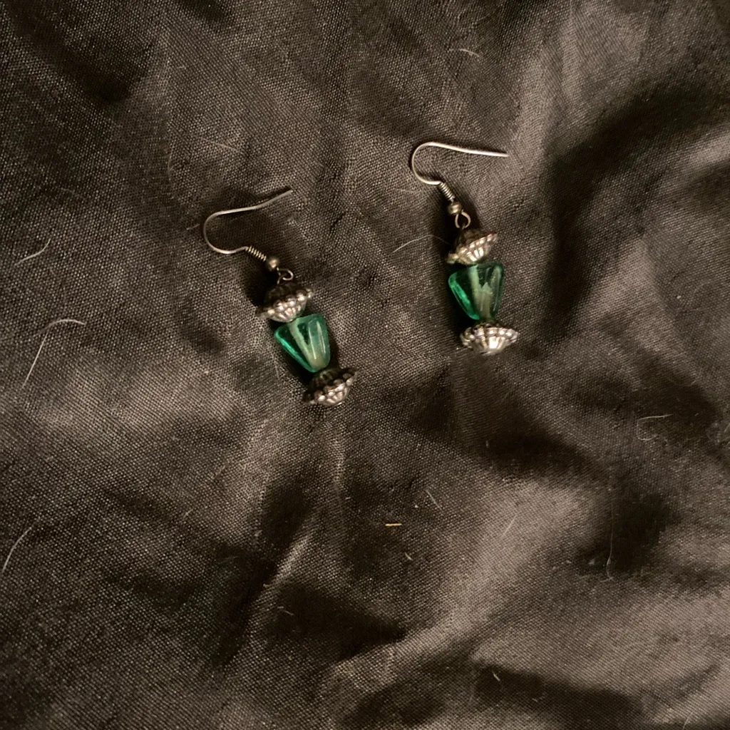 Elegant Green and Silver Drop Earrings - Image 2