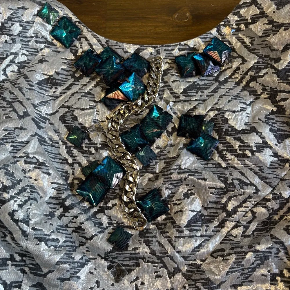 Rachel Roy Evening Dress Party Wedding Metallic Silver Zipper Chain Jeweled 2 - Image 5