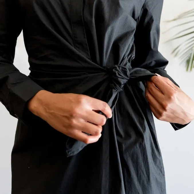 Xirena McCallister Poplin Cotton Wrap Midi Dress Whimsigoth Minimalist Black NEW Size XS - Image 2