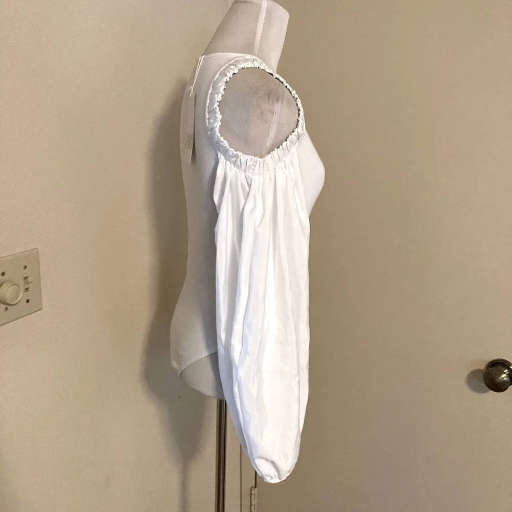 ZARA Ribbed Voluminous Balloon Long Sleeve Cut Out Bodysuit Size S - Image 7