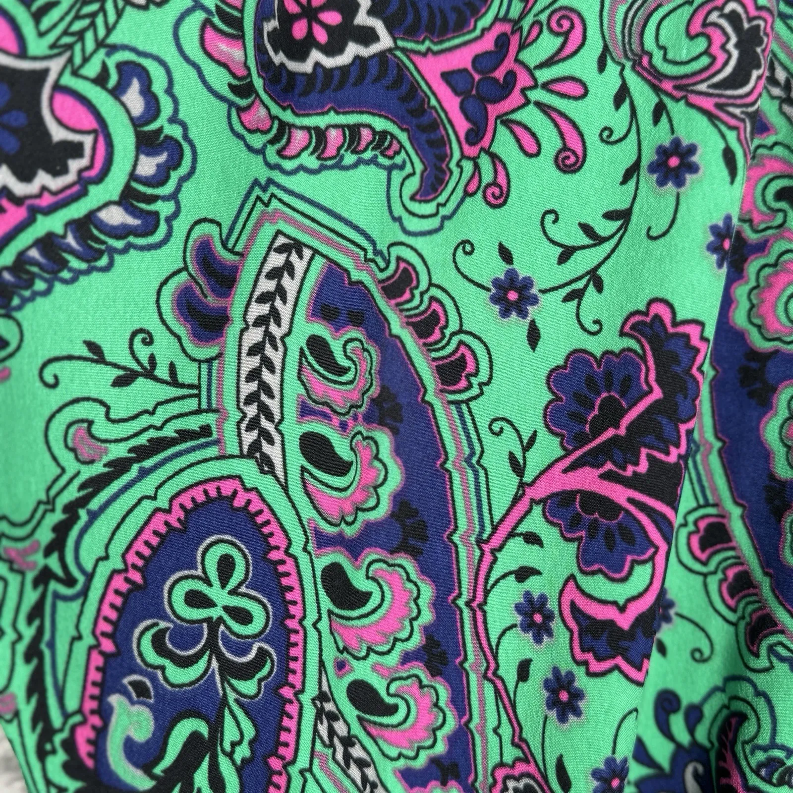 Aerie Pants Womens Medium Green Pink Paisley Satin Jogger Casual Preppy Colorful - Image 6