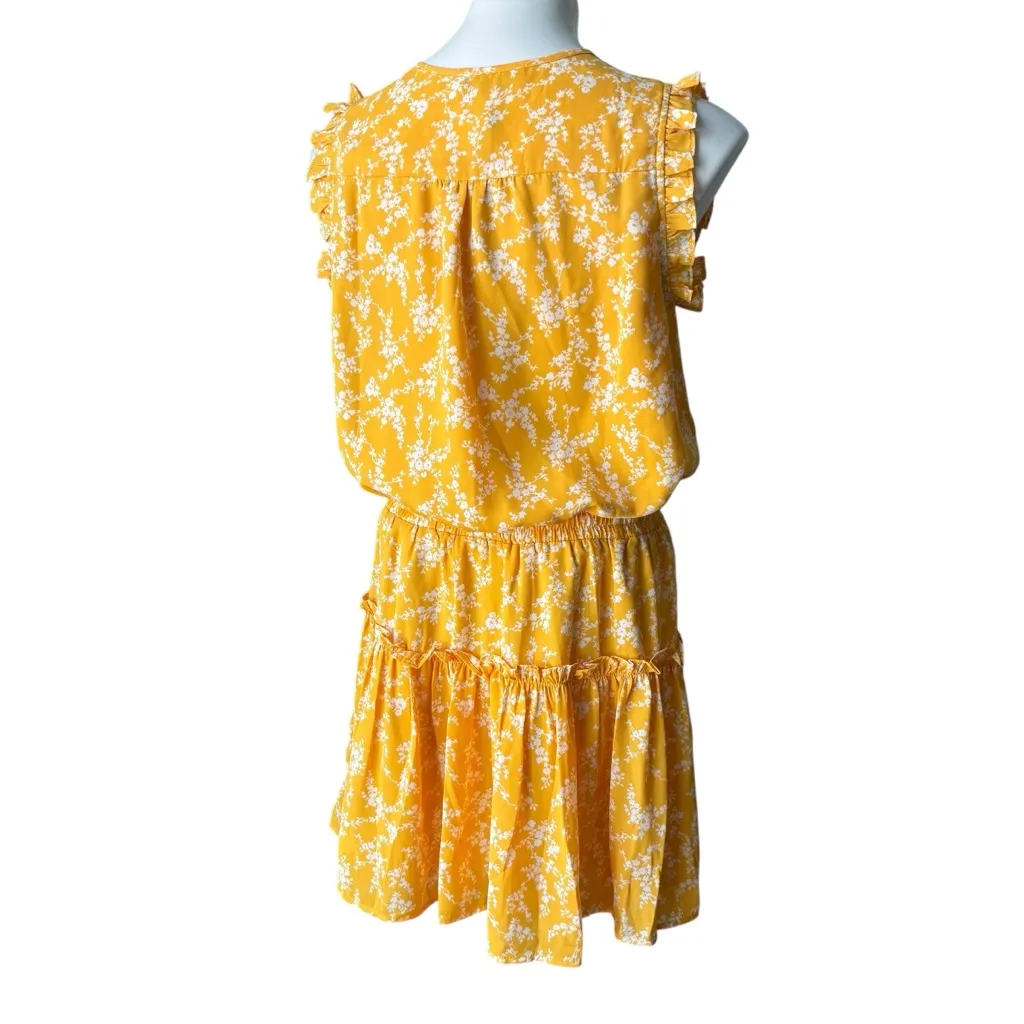 NWT, Pinch Tiered Ruffle Floral Blouse Cap Sleeve Elastic Waist, Sz M Yellow Size M - Image 9