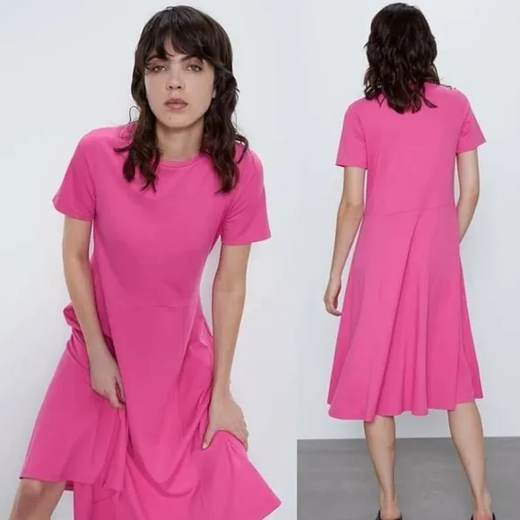 Zara A-Line Short Sleeve T-Shirt COTTON Dress Pink Size S NEW - Image 2