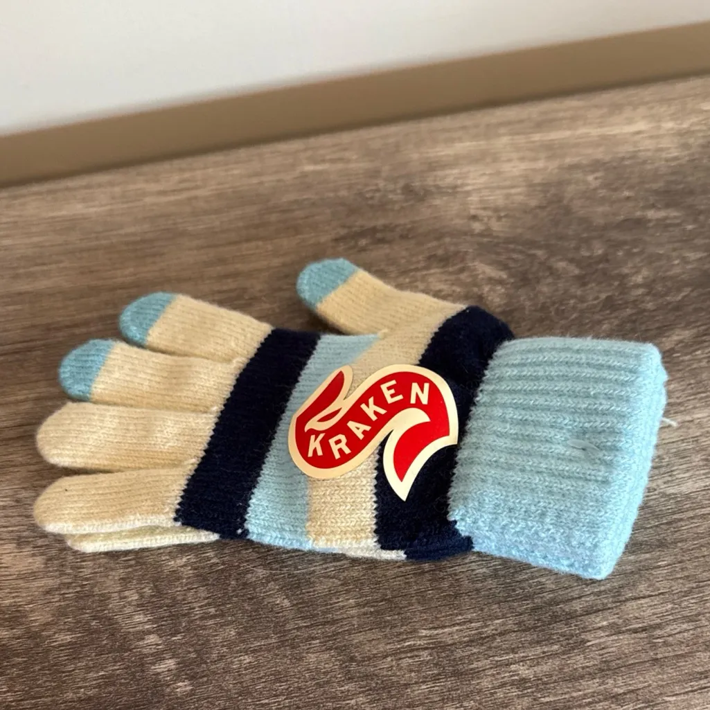 Never Worn Seattle Kraken SGA Winter Classic Knit Gloves 12/29/23 Game Vs Flyers Blue - Image 2