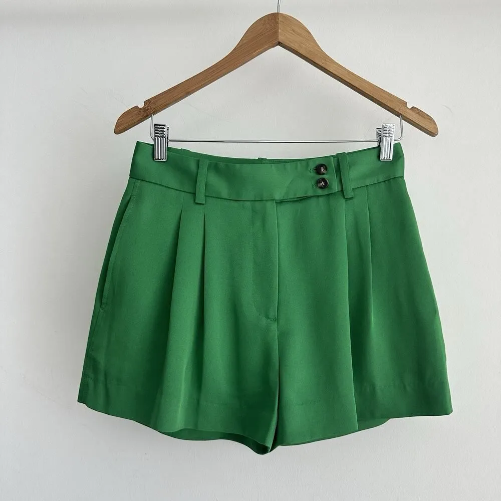 REISS Shorts Womens 4 US Green High Waist Pleated Sofie Old Money Quiet Luxury - Image 3