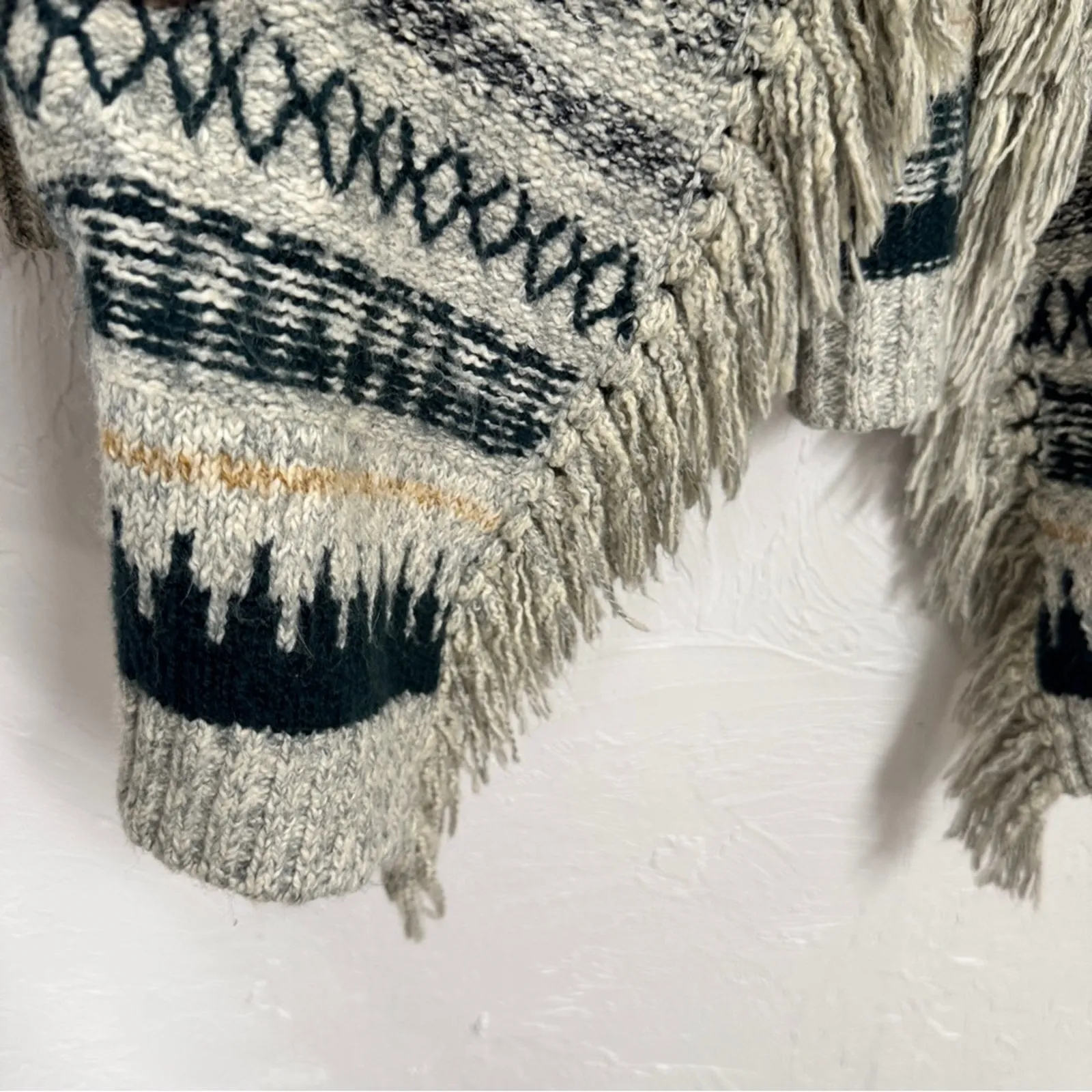 Cabi Blue Grey Shetland Fringe Cardigan Sweater Womens XS Boho Cozy Duster - Image 8