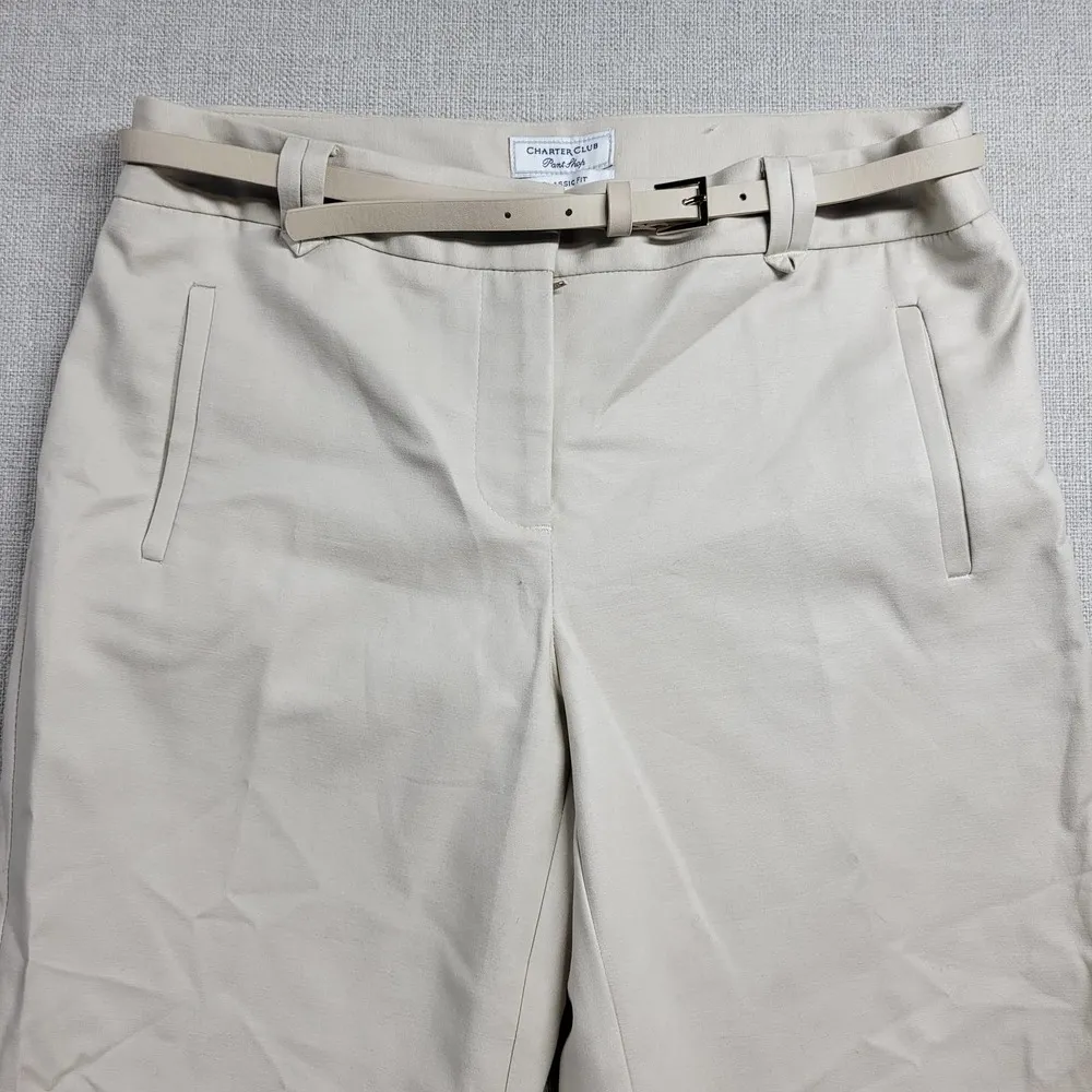 Charter Club Womens Pants Size 4 Beige Classic Fit Tummy Slimming Belted Slacks - Image 10