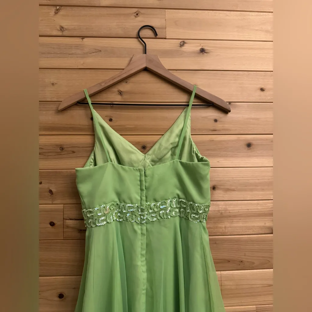 Vintage Mike Benet Size Small Lime Green Sequin Babydoll Chiffon Prom Dress - Image 11