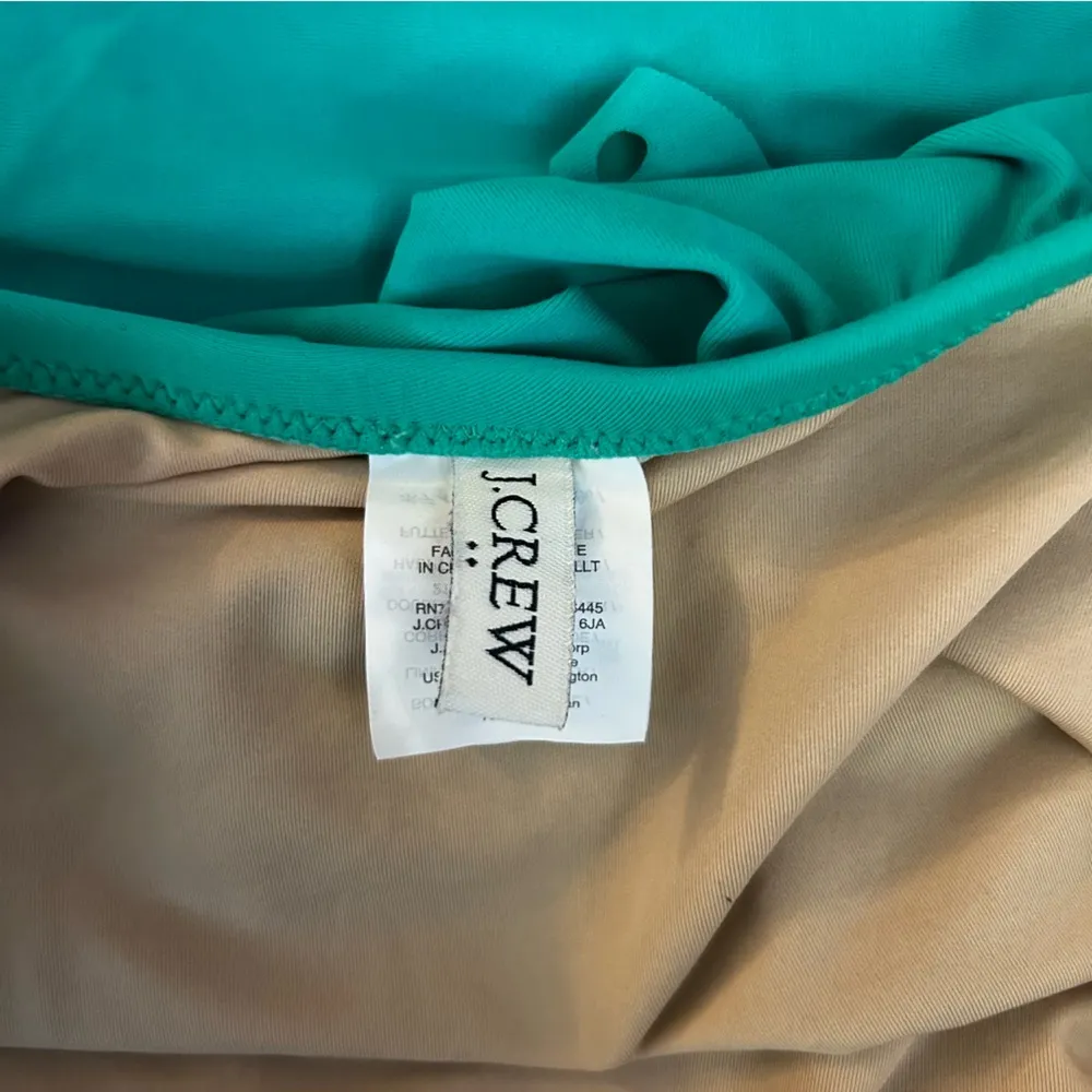 J.Crew Factory Teal One Piece One Shoulder Ruffle Eyelet Neckline Swimsuit Med Green - Image 3