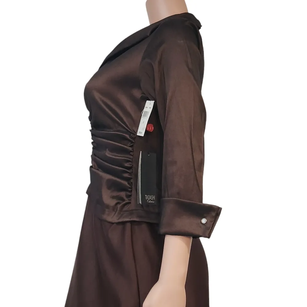 Tadashi Brown Satin Long Formal Modest Luxury Dress Sz 8 - Image 7