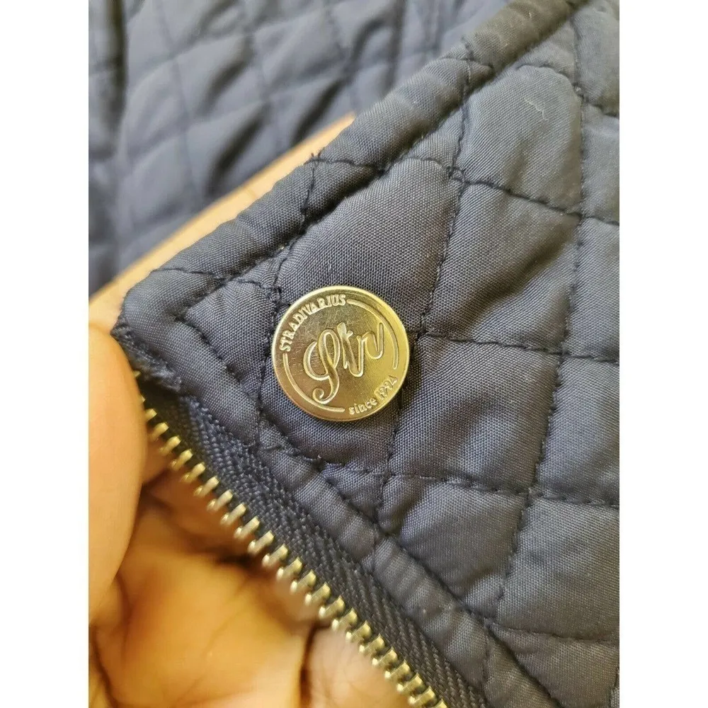 Stradivarius Navy Coat Full Zip Size Small - Image 3