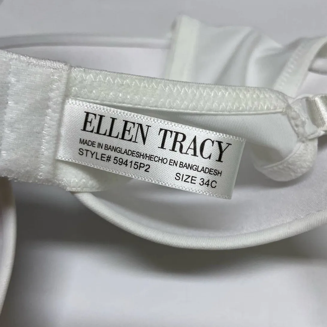 Ellen Tracy Womens Bra Size 34C Solid White T-Shirt Tee Shirt - Image 3