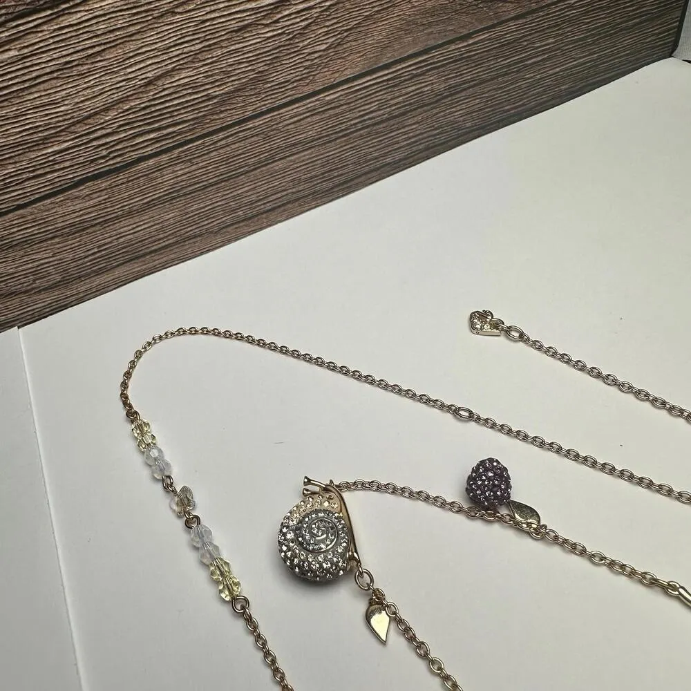 Swarovski Crystal Noisette Snail, Bee, Flower Bead & Enamel Necklace Gold Tone - Image 15