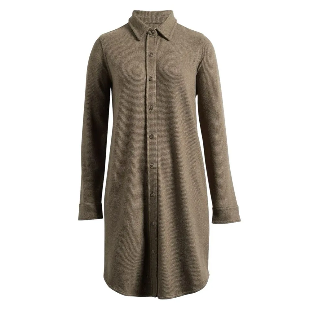 Faherty Legend Sweater Mini Shirtdress Tunic in Olive Melange Flannel Size Large - Image 3