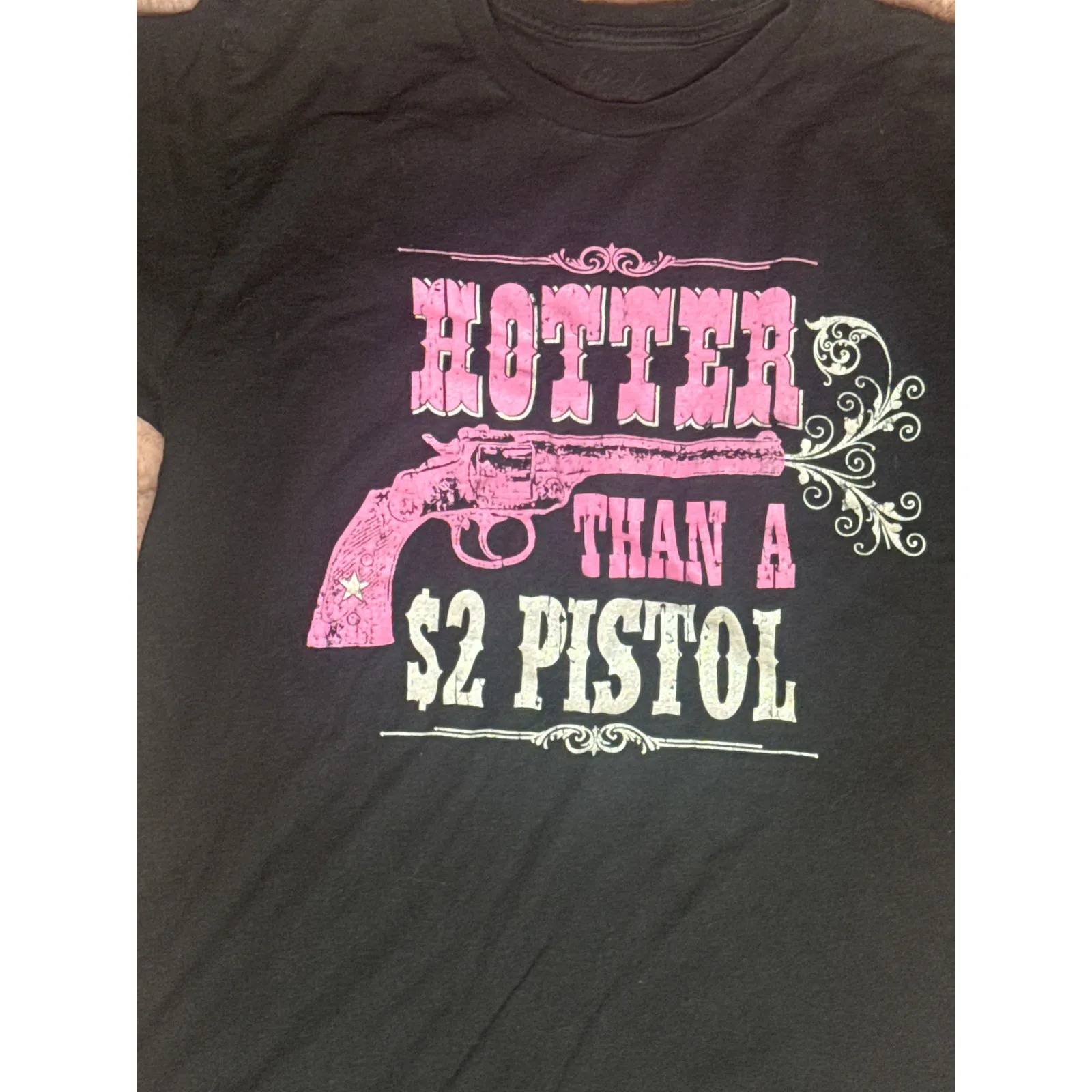 Y2K Lifestyle Classics “Hotter Than a $2 Pistol” Tee Black Pink Women’s S - Image 2