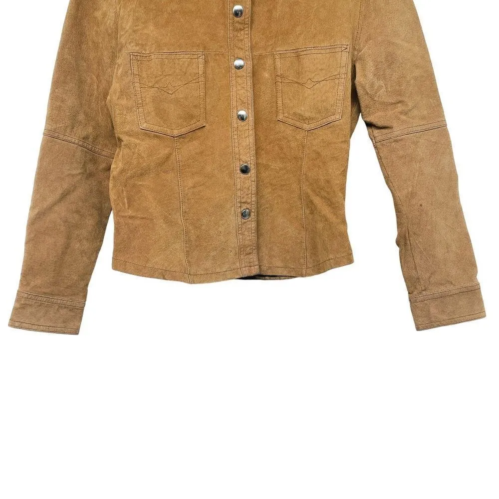 2/$30 Vintage Jou Jou Leather Western Shacket Collared Button Up Shirt Jacket Brown Size XS - Image 5