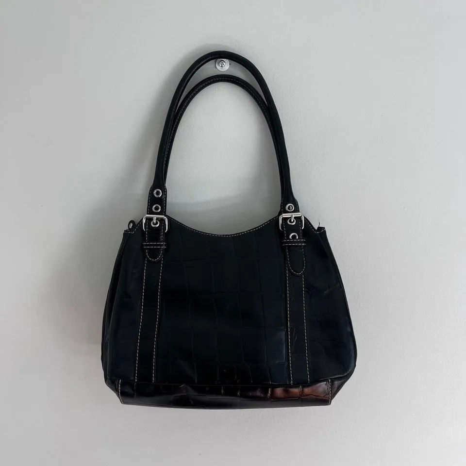 Y2K BLACK ANNE KLEIN FAUX CROCODILE PRINT BELT BUCKLE SHOULDER‎ BAG - Image 2