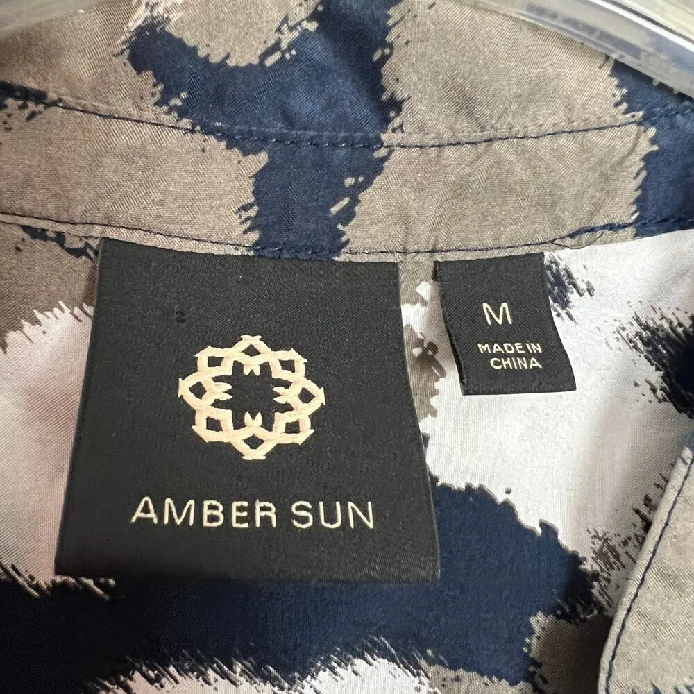 Amber Sun Womens Top M Silk Painter Career Office Business Casual Quiet Luxury Blue Size M - Image 2