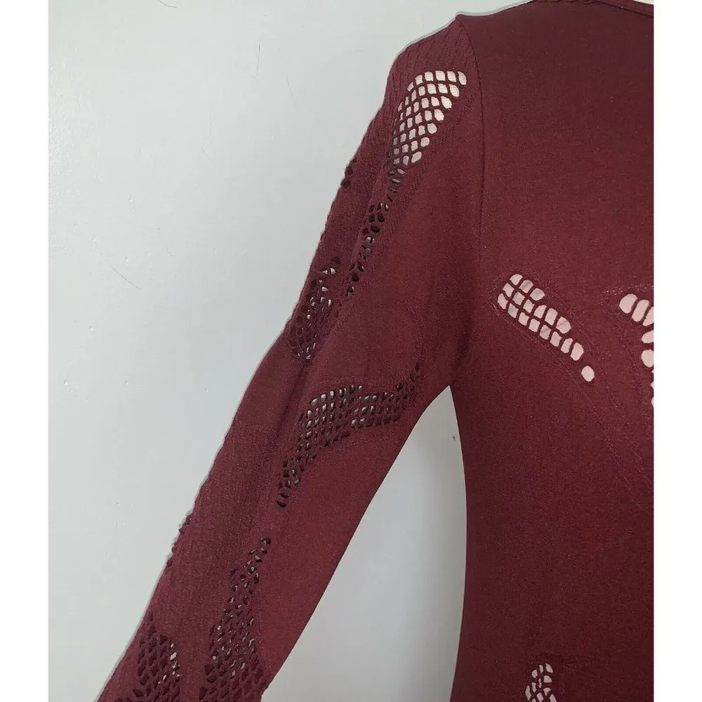 Intimately Free People Maroon Burgundy Bodycon Dress M L Long Sleeve Minidress - Image 4