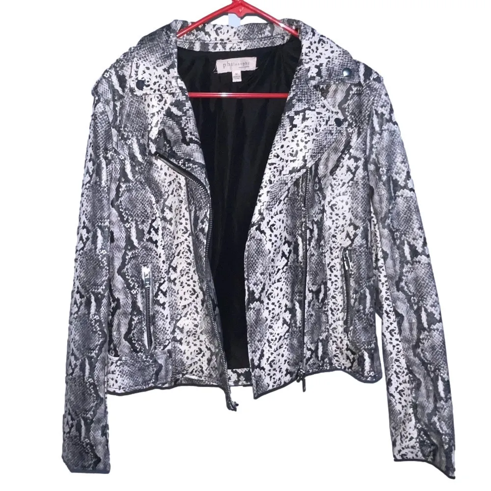 Philosophy Faux Leather Snakeskin Moto Jacket Crop Edgy Layers Womens Medium - Image 6
