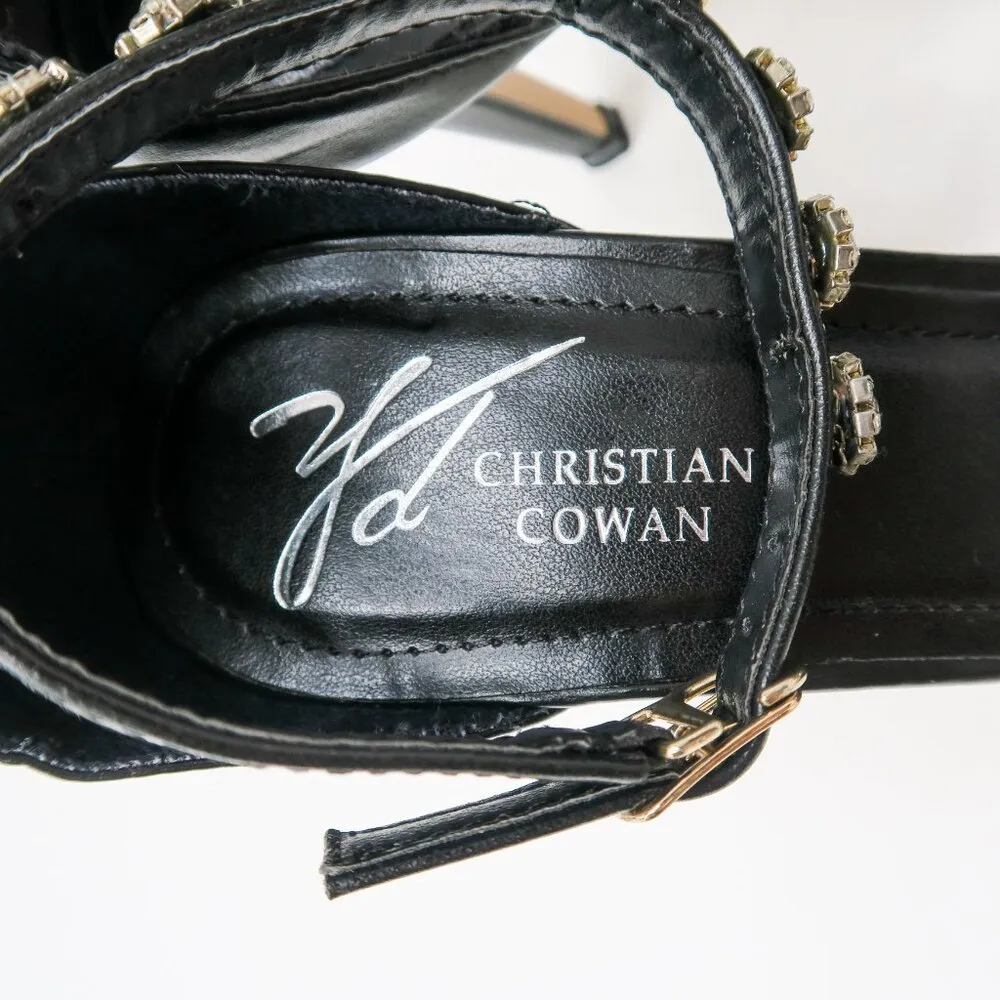 Christian Cowan Embellished Rhinestone Flower Black Designer Heels Size 7.5 - Image 10