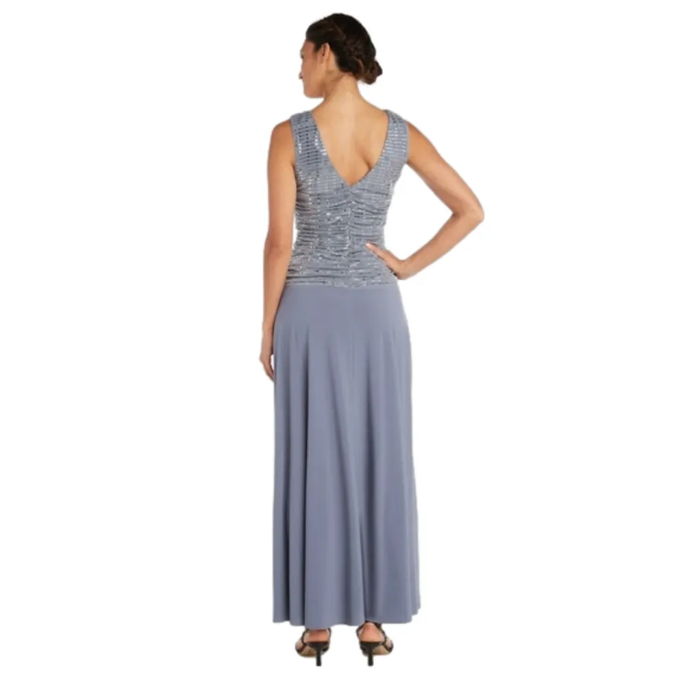 R&M Richards Steel Gray Sequin Top Full Length Sleeveless Formal Dress Size 14 - Image 2