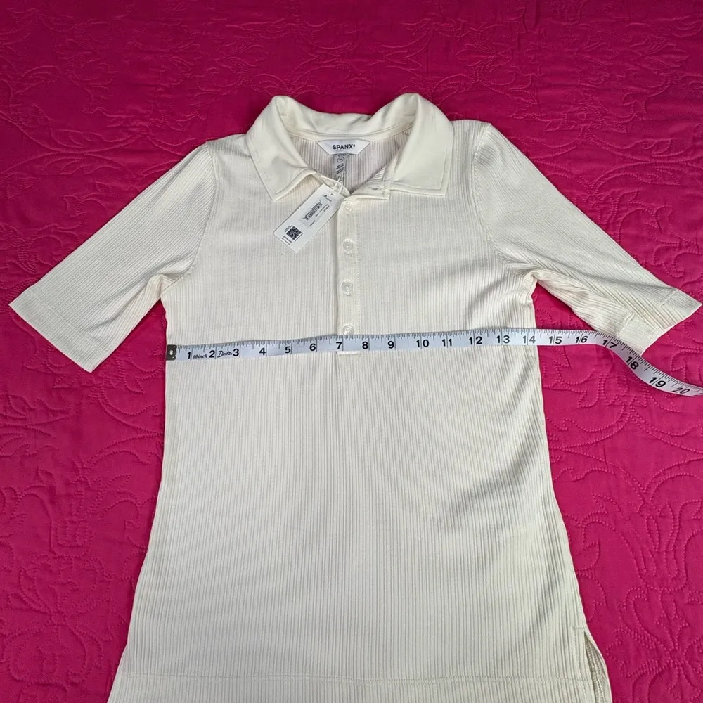 SPANX Ivory Ribbed Button-Up Top - Image 3