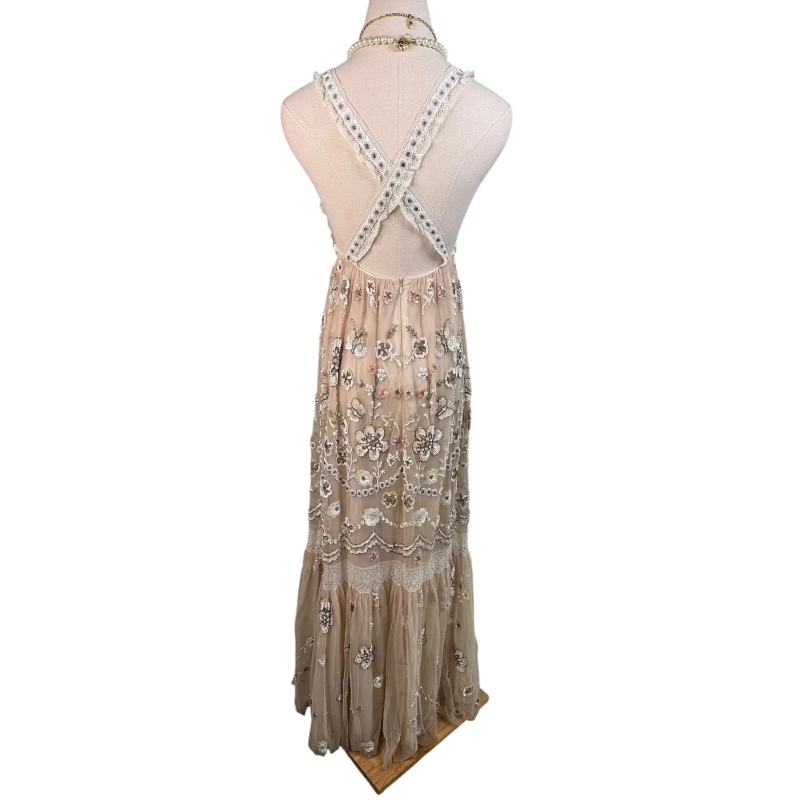 Needle & Thread Embellished Rhinestone Beaded Maxi Gown nude pink Size US 2 - Image 8