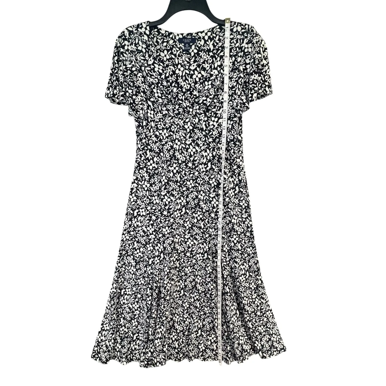 Chaps Blue White Floral Midi Dress M Empire Waist A Line Jersey Stretch Cottage - Image 9