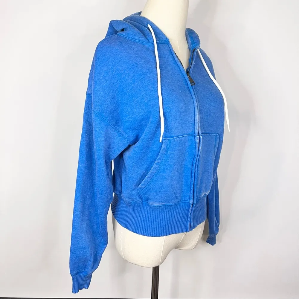 ZENANA Bright Blue Washed Fleece Full Zip Hoodie Jacket Small NWOT - Image 4