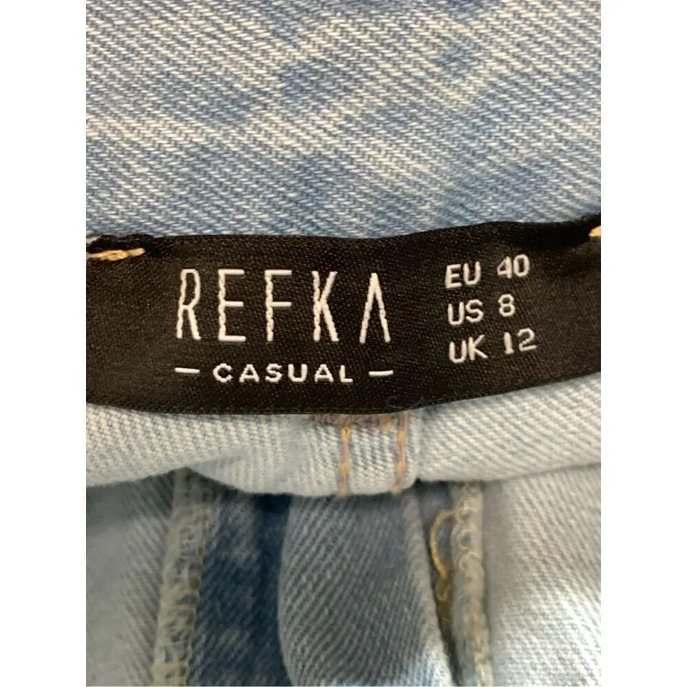Refka Casual Women's Fringe Detail High Waist Boyfriend Jeans Ice Blue Size 8 - Image 3