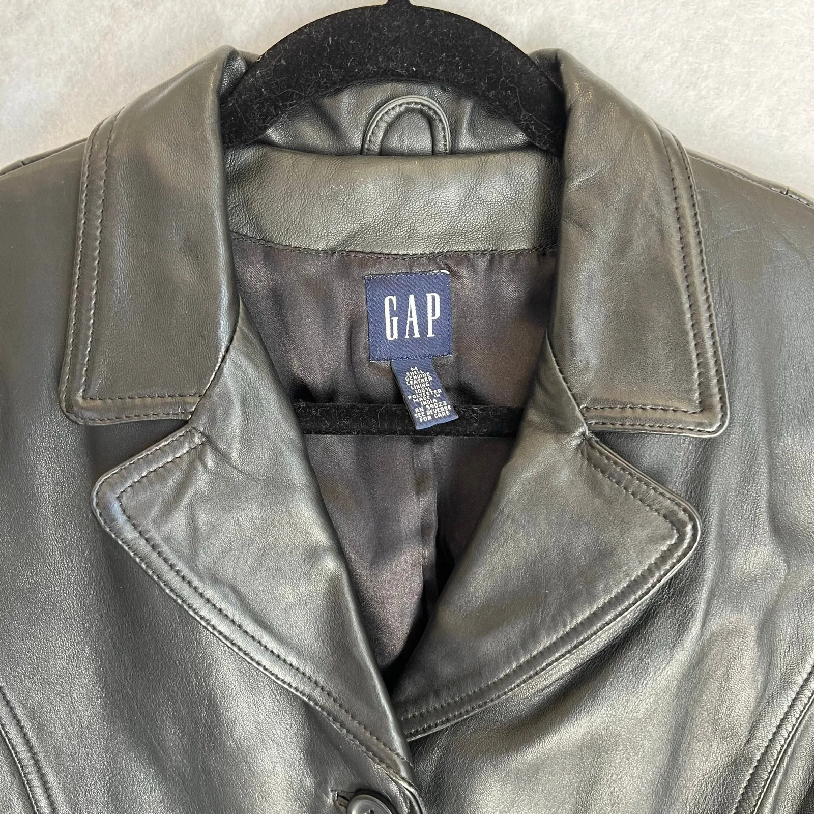 Vintage GAP Button Up Black Leather Jacket Women’s Size Medium Y2K - Image 2
