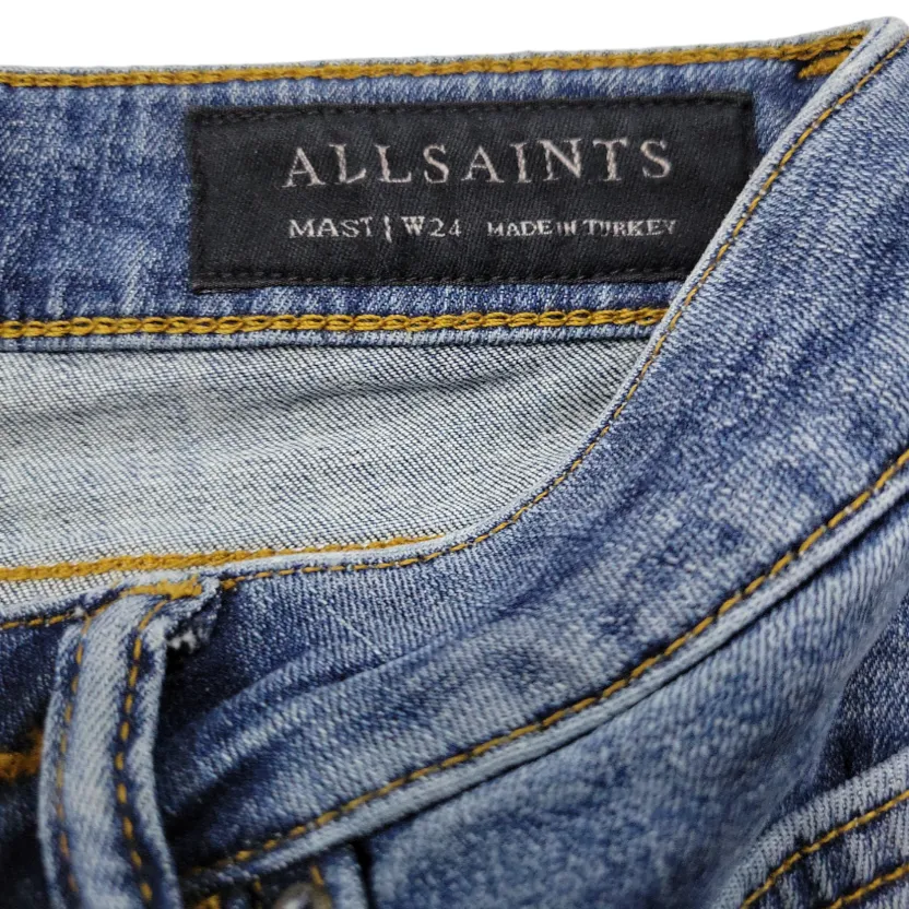 Allsaints Jeans Size 24 23x26.5 All Saints Mast Skinny Jeans Stretch Altered Hem  - Image 6