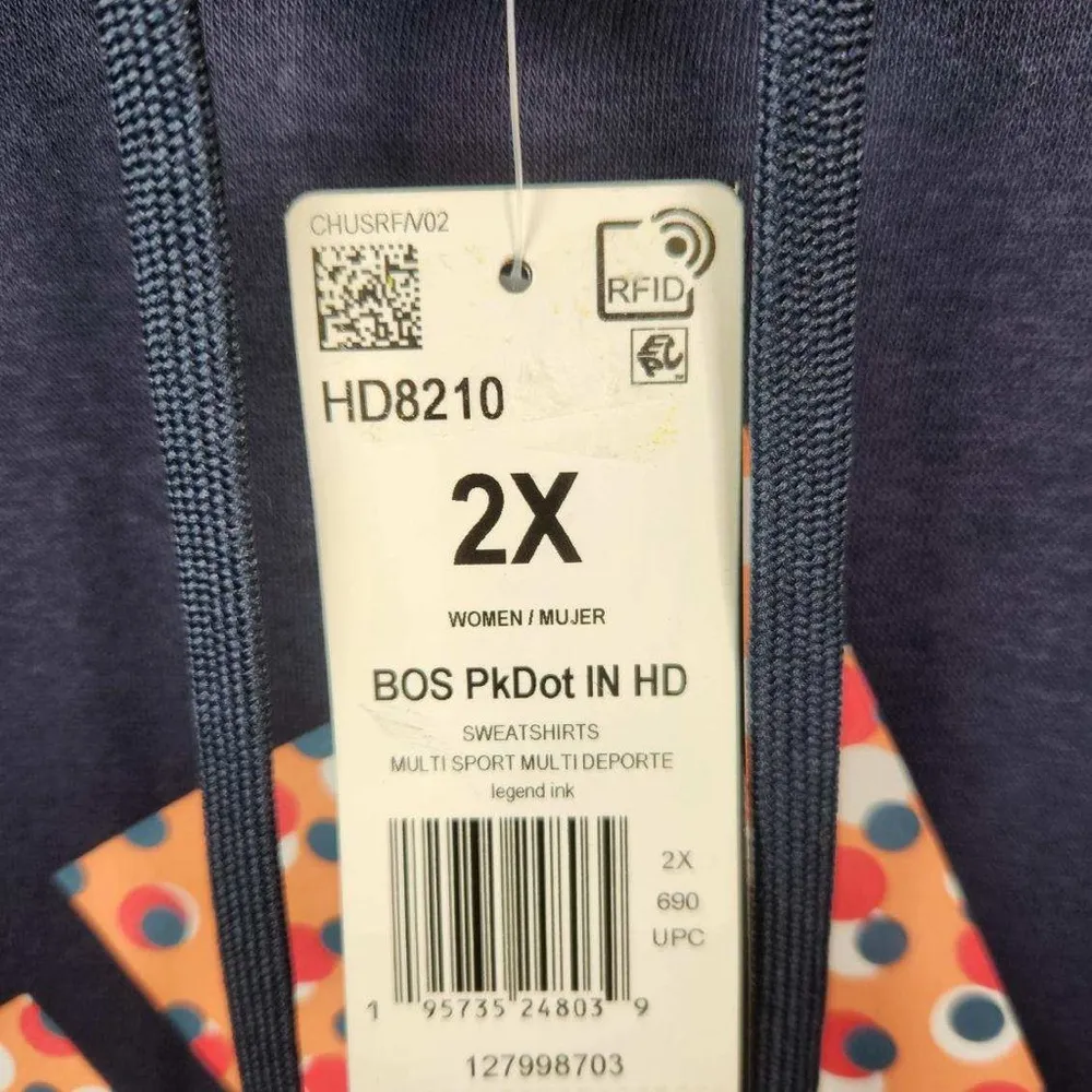 NEW Adidas Hoodie Womens Plus Size 2X Navy Blue Logo Dot Print Sweatshirt - Image 4