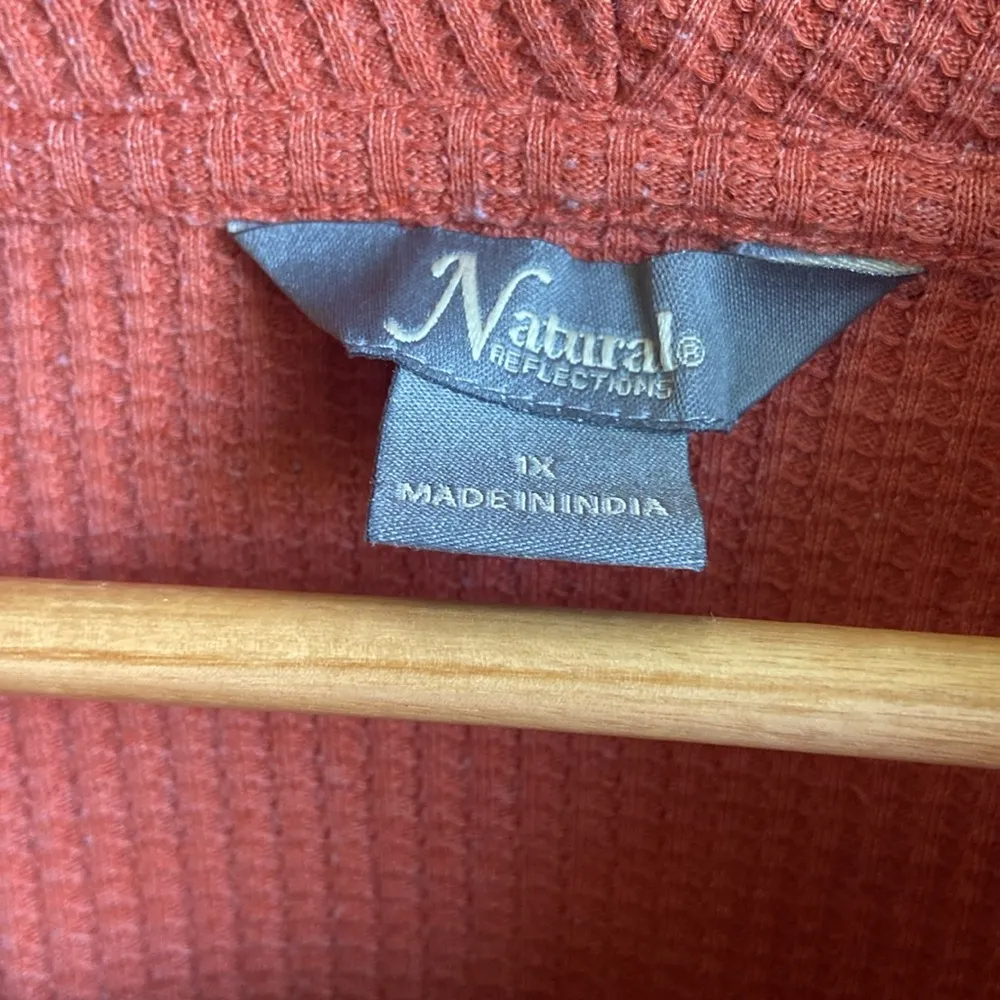 Natural Reflections Cowl Neck Thermal Waffle Pullover (Sz 1X) Pumpkin Orange - Image 3