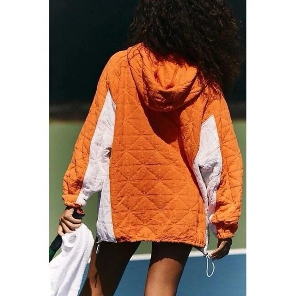 Free People‎ Movement Trapped In Paradise Quilted Hoodie  Pocket Orange S… - Image 4