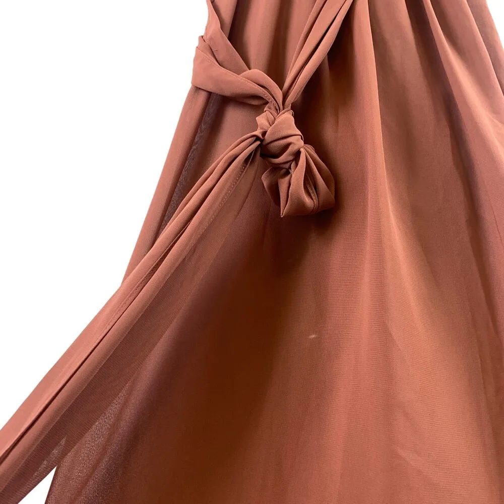 NWT Revelry Valerie Chiffon Faux Wrap Ruffle Maxi Gown Dress Cinnamon Rose 2 Brown - Image 8
