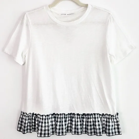 New  Gingham Hem Tee Plaid Ruffle Trim Short Sleeve T-Shirt - Image 14