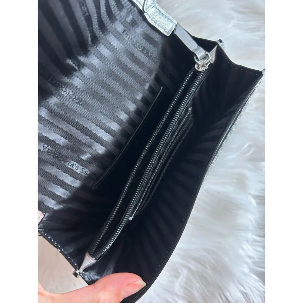 VICTORIA'S SECRET Shimmering Silver Logo BLING MINI CROSSBODY BAG y2k clutch cro - Image 3