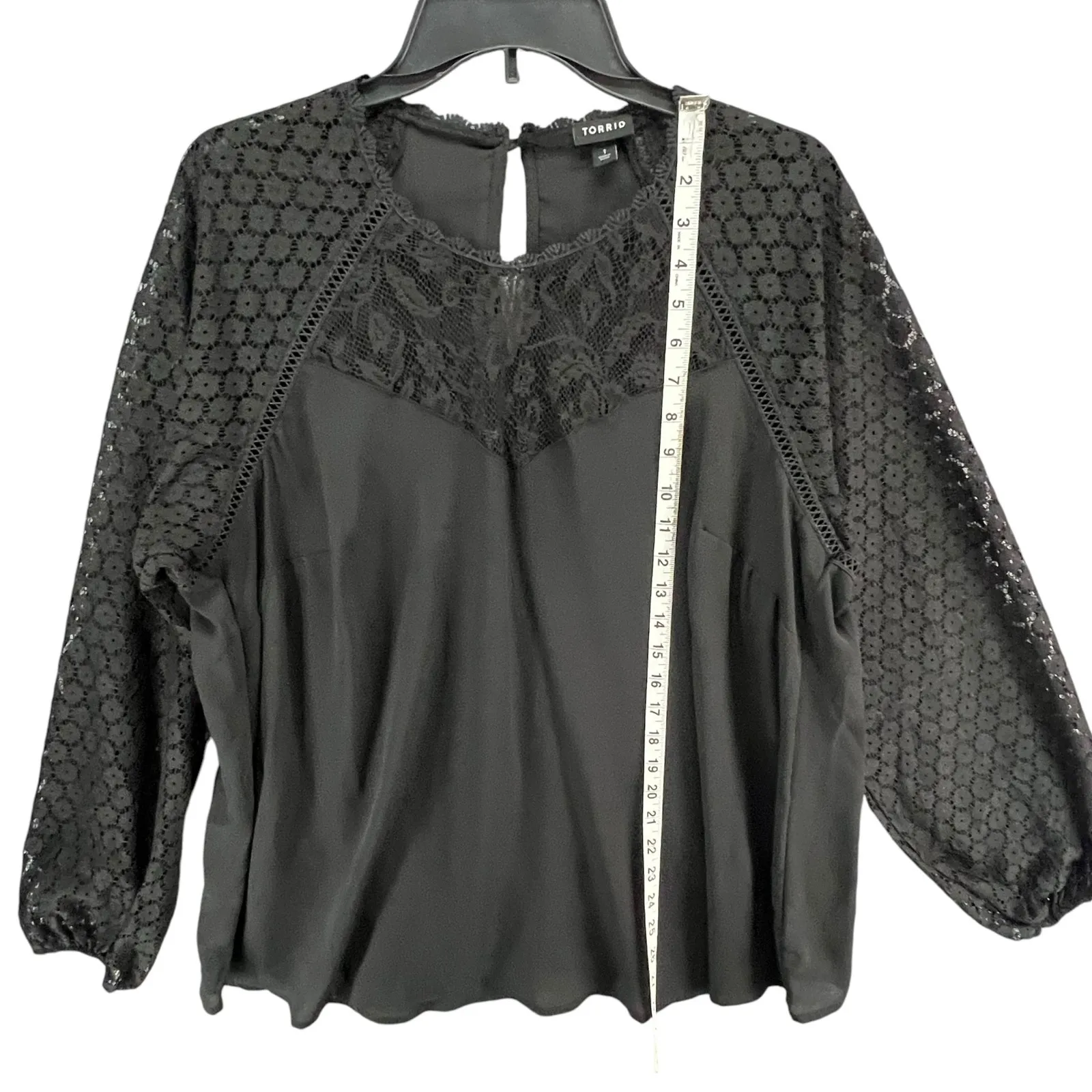 Torrid Blouse Womens 1X Black Georgette Lace Mix Blouson Sleeve Top Whimsygoth - Image 9