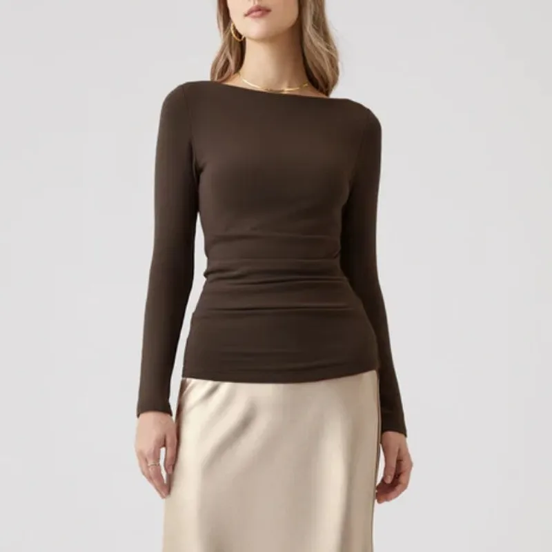 NWT OGL Sz XS Boatneck Tucks Brami Top in Ruby Red Ruched Built - Image 7