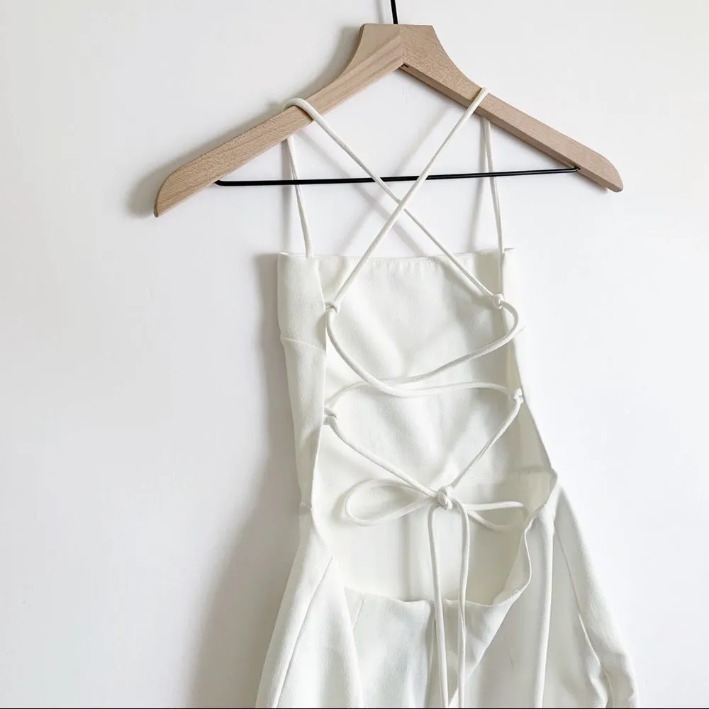 Revolve NBD Lace Up Square Neck Midi Dress White Size S Side Slit Open Back - Image 6