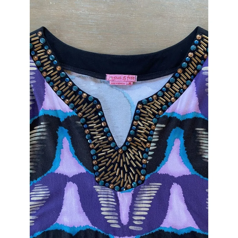 Joyous & Free Tunic Dress Size M Purple Beaded Resort Cover Up Vacay Quiet Lux Size M - Image 8