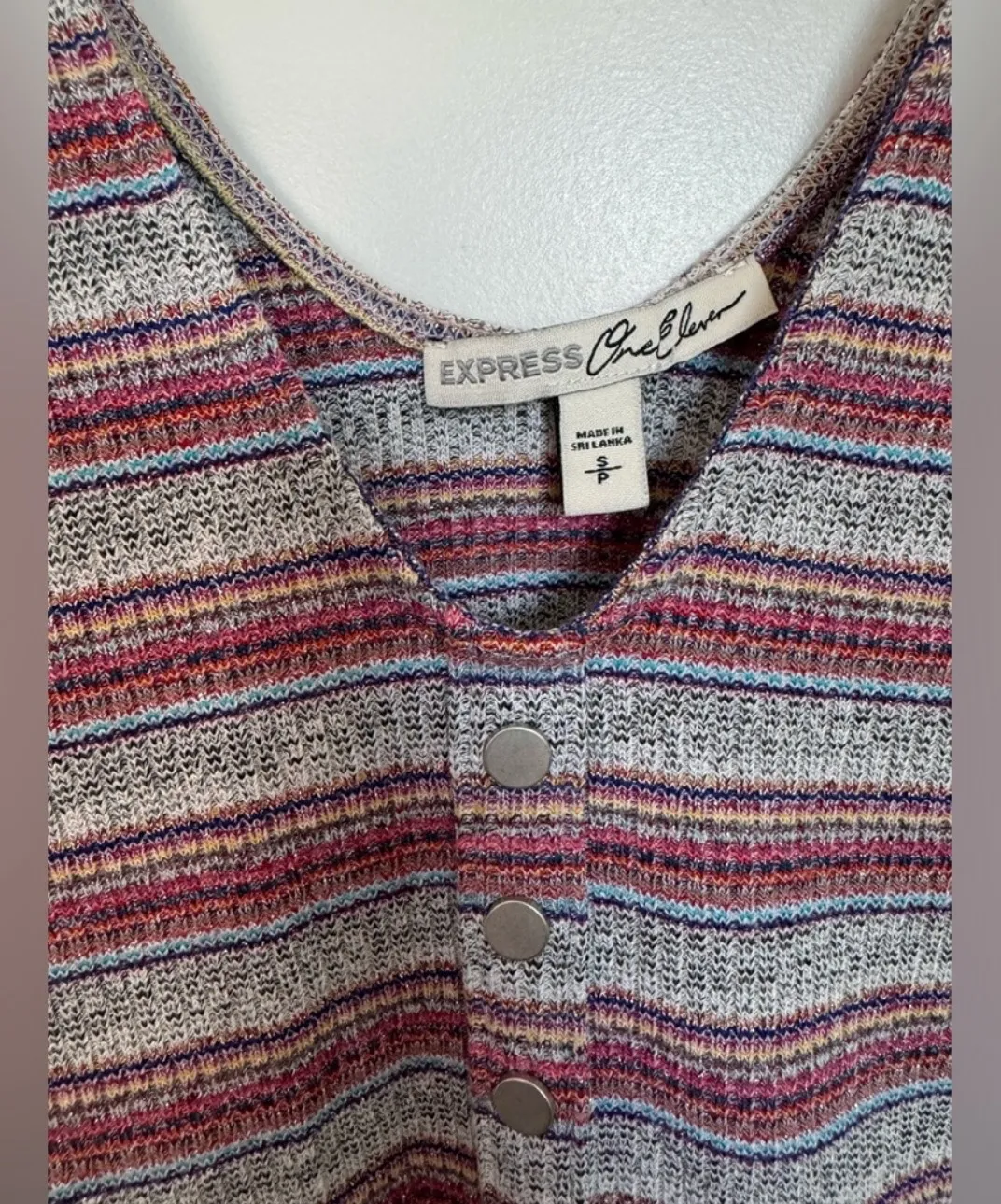 Striped Sparkly False Button Thong Bodysuit - Image 4