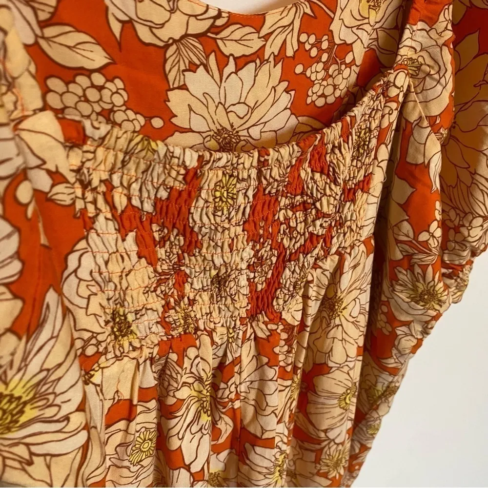 NWT Anthropologie If By Sea Orange Floral Puff Sleeve Jumpsuit, Size XL - Image 6