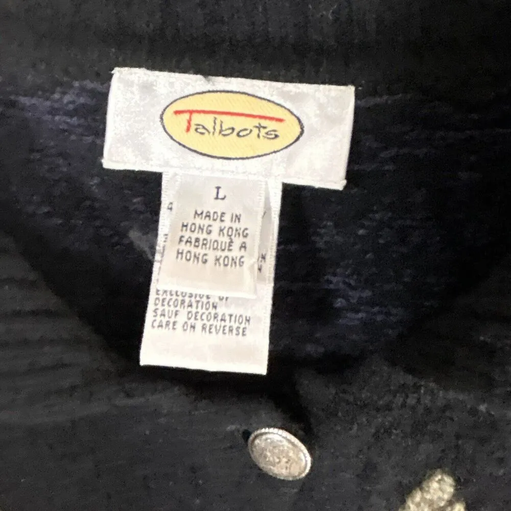 Vintage Cardigan Sweater Large Black Lambswool Silk Floral Embroidered 3D Talbot - Image 12