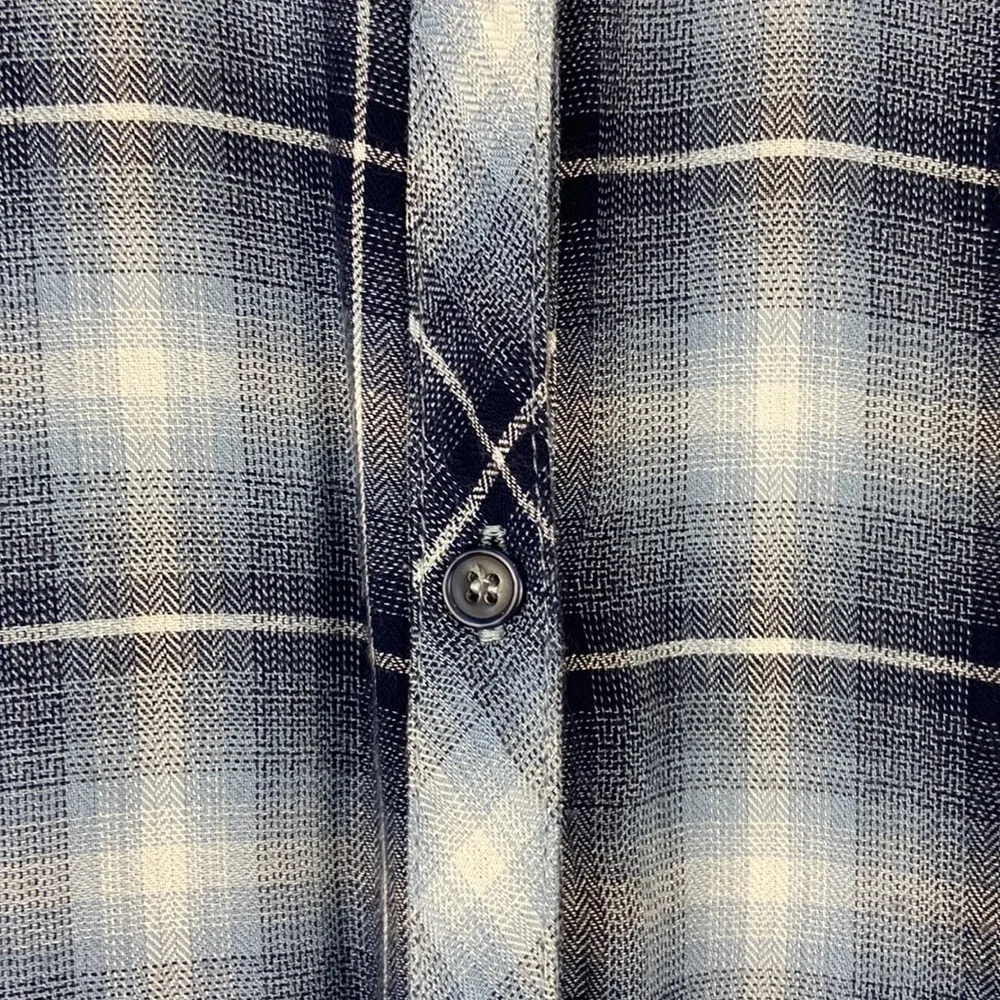 Crescent Blue Plaid Lightweight Flannel with Tie Bell Sleeves Size Medium - Image 6